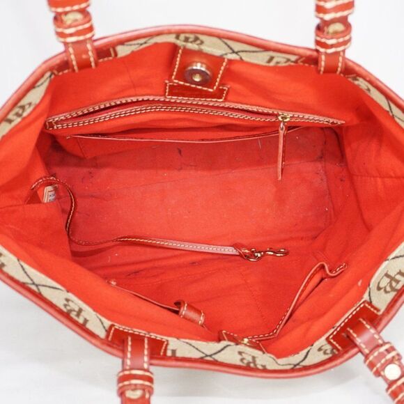 Dooney & Bourke Canvas Monogram Logo Tote with Red Leather Trim - Picture 9 of 12